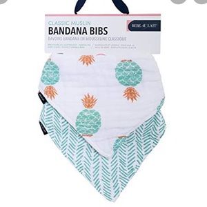 NWT Bebe Au Lait Muslin Bandana Bib Set, 2 Bibs, Gender Neutral Pineapple